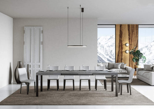 Dafne Italian Design Tavolo everyday allungabile piano Cemento 90x130 allungato 390 telaio Antracite