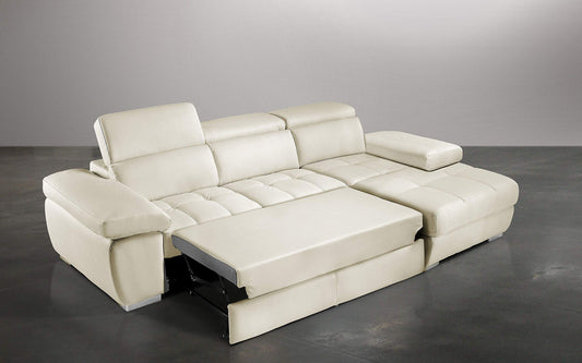 Dafne Italian Design Divano Letto angolare 3 posti con penisola a Destra. Similpelle Milk (cm. 277 x 182 x 97h)