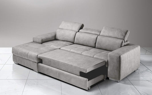 Dafne Italian Design Divano Letto angolare 3 posti con penisola a Sinistra. Similpelle Effetto Nabuk Ash (cm. 259 x 178 x 94h)