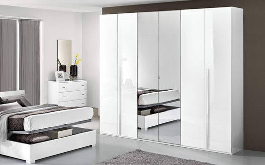 Dafne Italian Design Camera Completa - Bianco Laccato (Letto Matrimoniale, Armadio, n.2 comodini Specchiera, Comò)