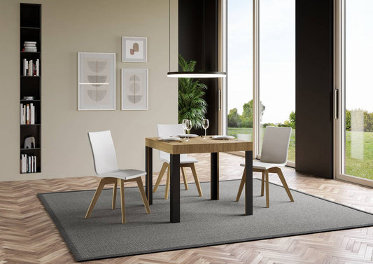 Dafne Italian Design Tavolo Linea Allungabile piano Quercia Natura 90x90 allungato 246 telaio Antracite