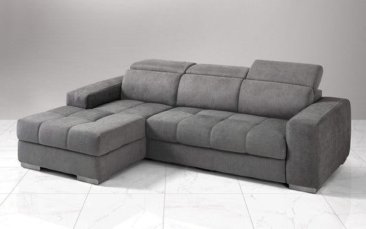 Dafne Italian Design Divano Letto angolare 3 posti con penisola a Sinistra. Tessuto Romeo Silver (cm. 259 x 178 x 94h)