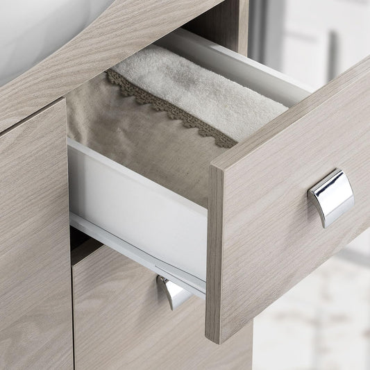 Mobile da bagno "Missy" finitura olmo perla composto da: componibile bagno cm. 105x50x190 (base, lavabo, specchio, pensile) - colonna 2 ante cm. 69x34x150 - mobile con anta e cassetto cm. 34x34x80