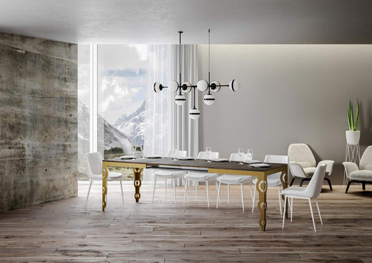 Dafne Italian Design Tavolo Karamay Evolution piano Noce 90x160 allungato 420 telaio oro