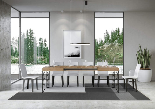 Dafne Italian Design Tavolo Ghibli Allungabile piano Quercia Natura 90x130 allungato 234 telaio Antracite