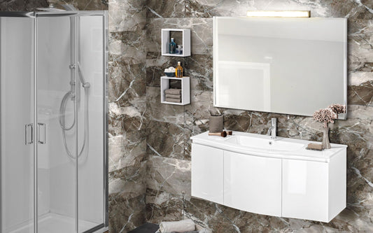 Dafne Italian Design Mobile da bagno componibile sospeso Elegance bianco laccato lucido cm. 121 x 51 x 189 (base, lavabo, specchio)