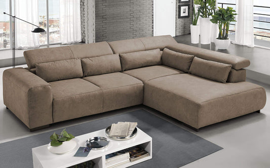 Dafne Italian Design Divano angolare 3 posti con penisola a Destra. Tessuto Fuego Dark Beige (cm. 309 x 225 x 70h)