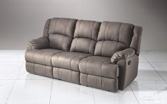 Dafne Italian Design Divano 3 posti con 2 Recliner manuali. Similpelle Effetto Nabuk Elephant (cm. 203 x 98 x 99h)