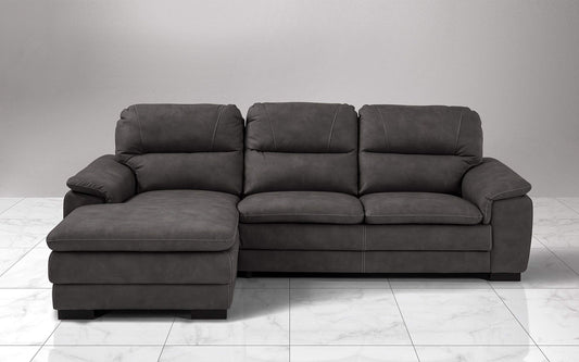 Dafne Italian Design Divano angolare 3 posti con penisola a Sinistra. Similpelle Effetto Nabuk Marrone Scuro (cm. 275 x 158 x 94h)