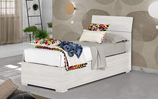 Dafne Italian Design Letto singolo contenitore bianco venato legno, rete ortopedica a doghe in legno cm. 93 x 209 x 100