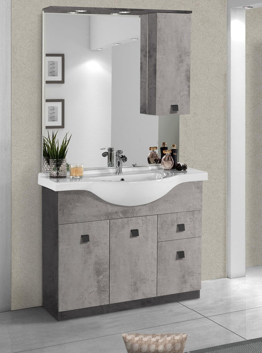 Dafne Italian Design Mobile da bagno Missy finitura cemento grigio chiaro e scuro cm. 105x50x190 (base, lavabo, specchio, pensile)