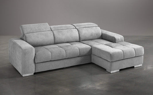 Dafne Italian Design Divano Letto angolare 3 posti con penisola a Destra. Tessuto Romeo Light Grey (cm. 259 x 178 x 94h)