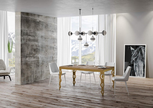Dafne Italian Design Tavolo Karamay Evolution piano Quercia Natura 90x160 allungato 420 telaio oro