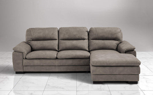 Dafne Italian Design Divano angolare 3 posti con penisola a Destra. Similpelle Effetto Nabuk Talpa (cm. 275 x 158 x 94h)