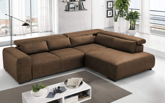 Dafne Italian Design Divano angolare 3 posti con penisola a Destra. Tessuto Fuego Cinnamon (cm. 309 x 225 x 70h)
