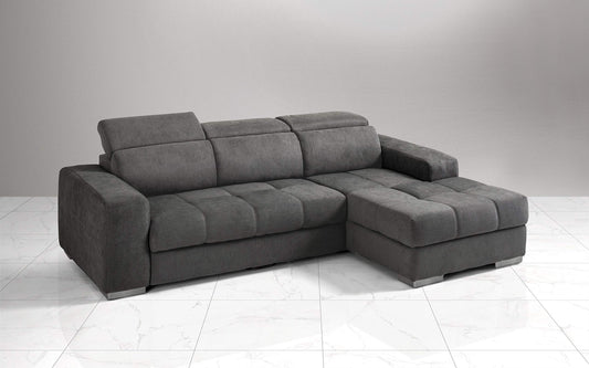 Dafne Italian Design Divano Letto angolare 3 posti con penisola a Destra. Tessuto Romeo Fumo (cm. 259 x 178 x 94h)