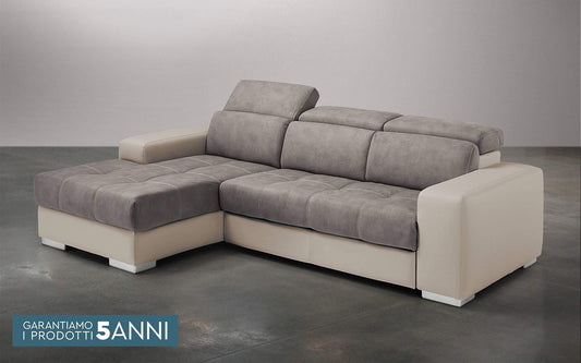 Dafne Italian Design Divano Letto angolare 3 posti con penisola a Sinistra. Similpelle Sabbia, Similpelle Effetto Nabuk Talpa (cm. 259 x 178 x 94h)