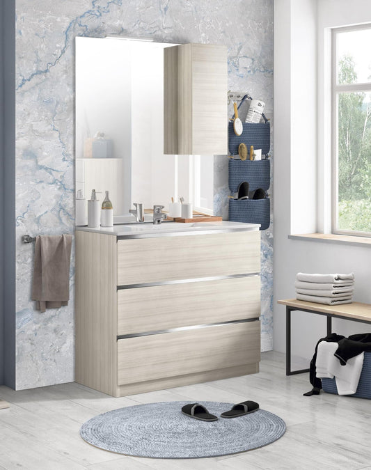 Dafne Italian Design Mobile da bagno Vichy finitura bianco eucalipto cm 101x46x189 (base, lavabo, specchio, pensile)
