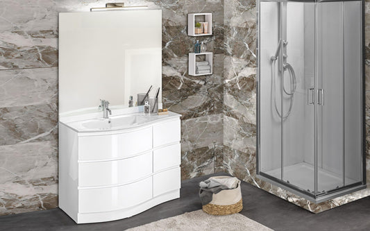 Dafne Italian Design Mobile da bagno componibile Elegance bianco laccato lucido cm. 110 x 54 x 189 (base, lavabo, specchio)