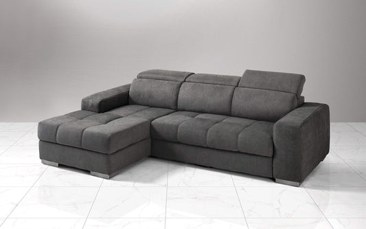 Dafne Italian Design Divano Letto angolare 3 posti con penisola a Sinistra. Tessuto Romeo Fumo (cm. 259 x 178 x 94h)