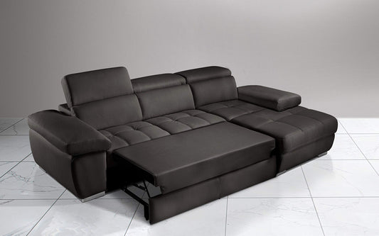 Dafne Italian Design Divano Letto angolare 3 posti con penisola a Destra. Similpelle Elephant (cm. 265 x 182 x 97h)