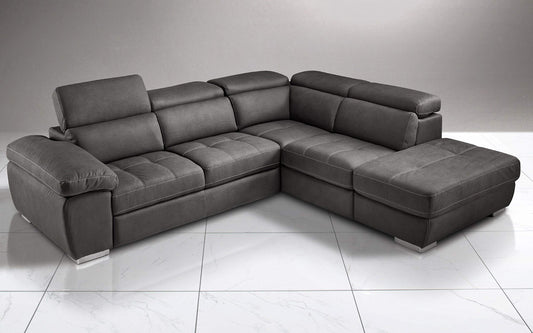 Dafne Italian Design Divano Letto angolare 3 posti con penisola a Destra. Similpelle Effetto Nabuk Nero (cm. 285 x 245 x 97h)