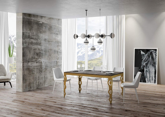 Dafne Italian Design Tavolo Karamay Evolution piano Noce 90x120 telaio allungato 224 oro