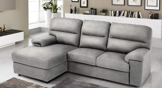 Dafne Italian Design Divano Letto angolare 3 posti con Chaise a Sinistra. Similpelle Effetto Nabuk Ash (cm. 257 x 163 x 96h)