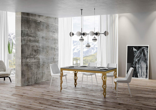 Dafne Italian Design Tavolo Karamay Evolution piano Cemento 90x160 allungato 264 telaio oro