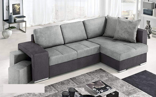 Dafne Italian Design Divano Letto angolare 2 posti con penisola a Destra. Tessuto Antracite, Silver (cm. 267 x 158 x 88h)