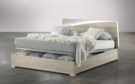 Dafne Italian Design Letto matrimoniale con contenitore in legno, con luce a led, rete ortopedica a doghe - 169 x 203 x 94h.