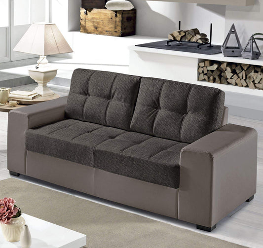 Dafne Italian Design Divano 2 posti. Similpelle Elephant, Tessuto Antracite (cm. 171 x 91 x 89h)