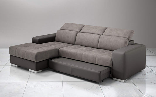 Dafne Italian Design Divano Letto angolare 3 posti con penisola a Sinistra. Similpelle Elephant, Similpelle Effetto Nabuk Talpa (cm. 259 x 178 x 94h)