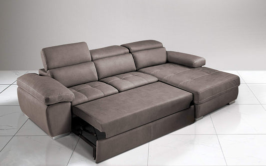 Dafne Italian Design Divano Letto angolare 3 posti con penisola a Destra. Similpelle Effetto Nabuk Elephant (cm. 265 x 182 x 97h)