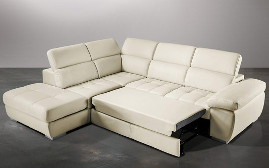 Dafne Italian Design Divano Letto angolare 3 posti con penisola a Sinistra. Similpelle Milk (cm. 285 x 245 x 97h)