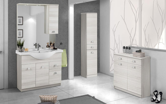 Dafne Italian Design Mobile da bagno Missy finitura olmo bianco composto da: componibile bagno cm. 105x45x190 (base, lavabo, specchio, pensile) - colonna cm. 34x34x150 - base mobile cm. 69x34x80