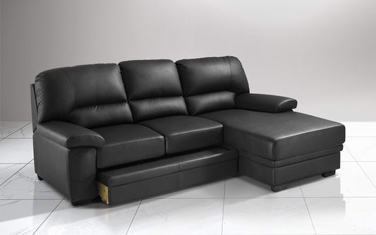 Dafne Italian Design Divano Letto angolare 2 posti con penisola a Destra. Similpelle Nero (cm. 252 x 160 x 92h)