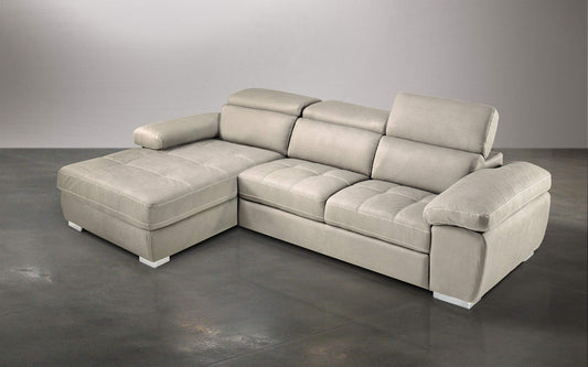 Dafne Italian Design Divano Letto angolare 3 posti con penisola a Sinistra. Similpelle Effetto Nabuk Light Grey (cm. 265 x 182 x 97h)