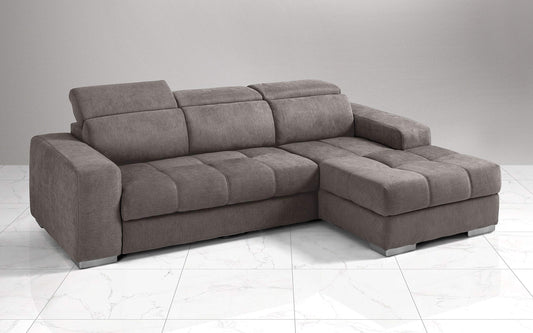 Dafne Italian Design Divano Letto angolare 3 posti con penisola a Destra. Tessuto Romeo Nocciola (cm. 259 x 178 x 94h)