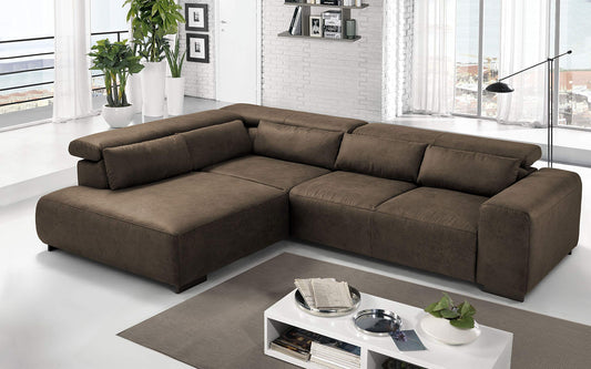 Dafne Italian Design Divano angolare 3 posti con penisola a Sinistra. Tessuto Fuego Brown (cm. 309 x 225 x 70h)