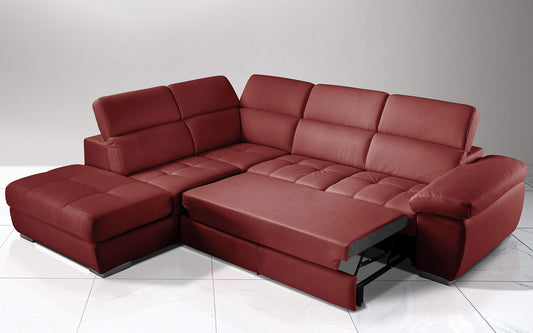 Dafne Italian Design Divano Letto angolare 3 posti con penisola a Sinistra. Similpelle Bordeaux (cm. 285 x 245 x 97h)