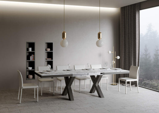 Dafne Italian Design Tavolo Volantis Evolution piano Marmo 90x160 allungato 420 telaio Antracite