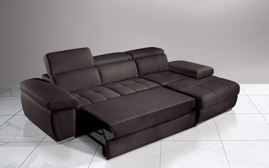 Dafne Italian Design Divano Letto angolare 3 posti con penisola a Destra. Similpelle Marrone (cm. 277 x 182 x 97h)