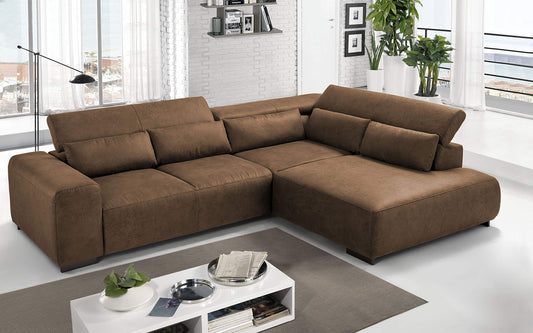 Dafne Italian Design Divano angolare 3 posti con penisola a Destra. Tessuto Fuego Cinnamon (cm. 309 x 225 x 70h)