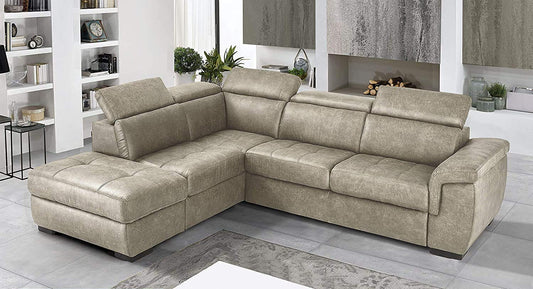 Dafne Italian Design Divano Letto angolare 3 posti con penisola a Sinistra. Tessuto Tay Tay Sand (cm. 282 x 242 x 96h)
