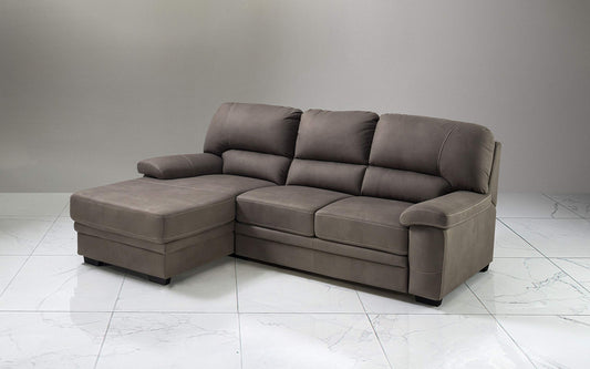 Dafne Italian Design Divano Letto angolare 2 posti con penisola a Sinistra. Similpelle Effetto Nabuk Elephant (cm. 252 x 160 x 92h)