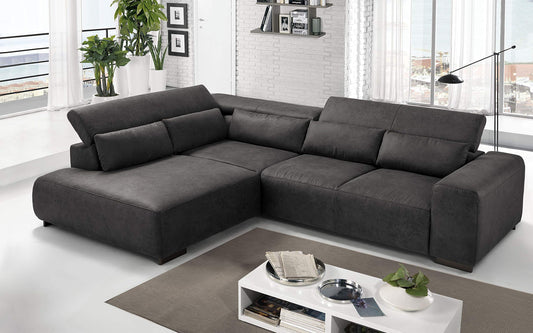 Dafne Italian Design Divano angolare 3 posti con penisola a Sinistra. Tessuto Fuego Charcoal (cm. 309 x 225 x 70h)
