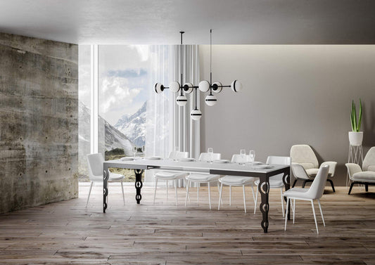 Dafne Italian Design Tavolo Karamay Evolution piano Bianco Frassino 90x180allungato 440 telaio Antracite