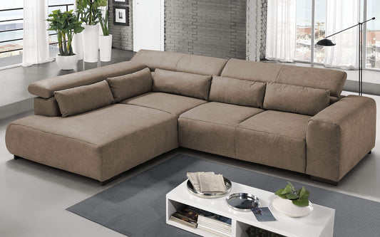 Dafne Italian Design Divano angolare 3 posti con penisola a Sinistra. Tessuto Fuego Dark Beige (cm. 309 x 225 x 70h)