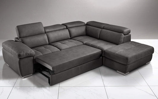 Dafne Italian Design Divano Letto angolare 3 posti con penisola a Destra. Similpelle Effetto Nabuk Nero (cm. 285 x 245 x 97h)
